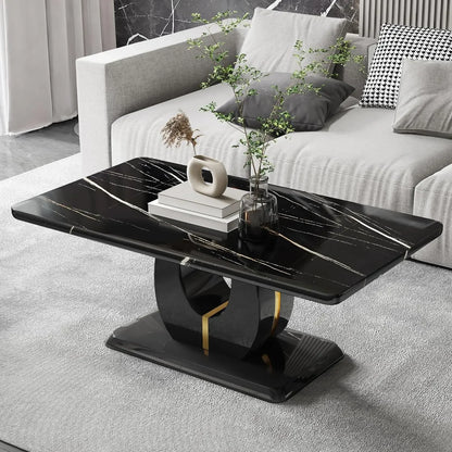 Modern Coffee Table Faux Marble Desktop Rectangular Center Table