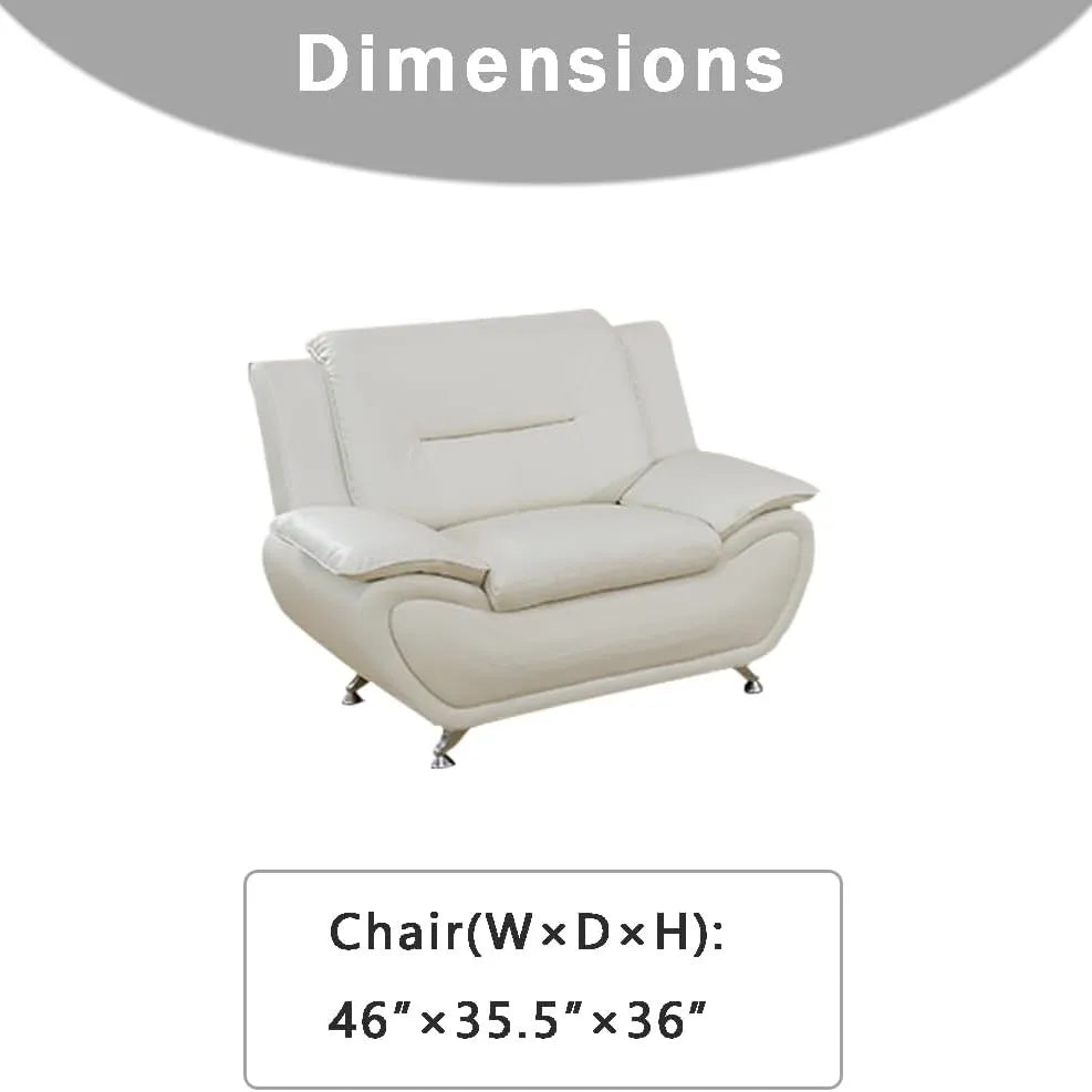 Modern Compact 1-Seat Sofa in White Faux Leather