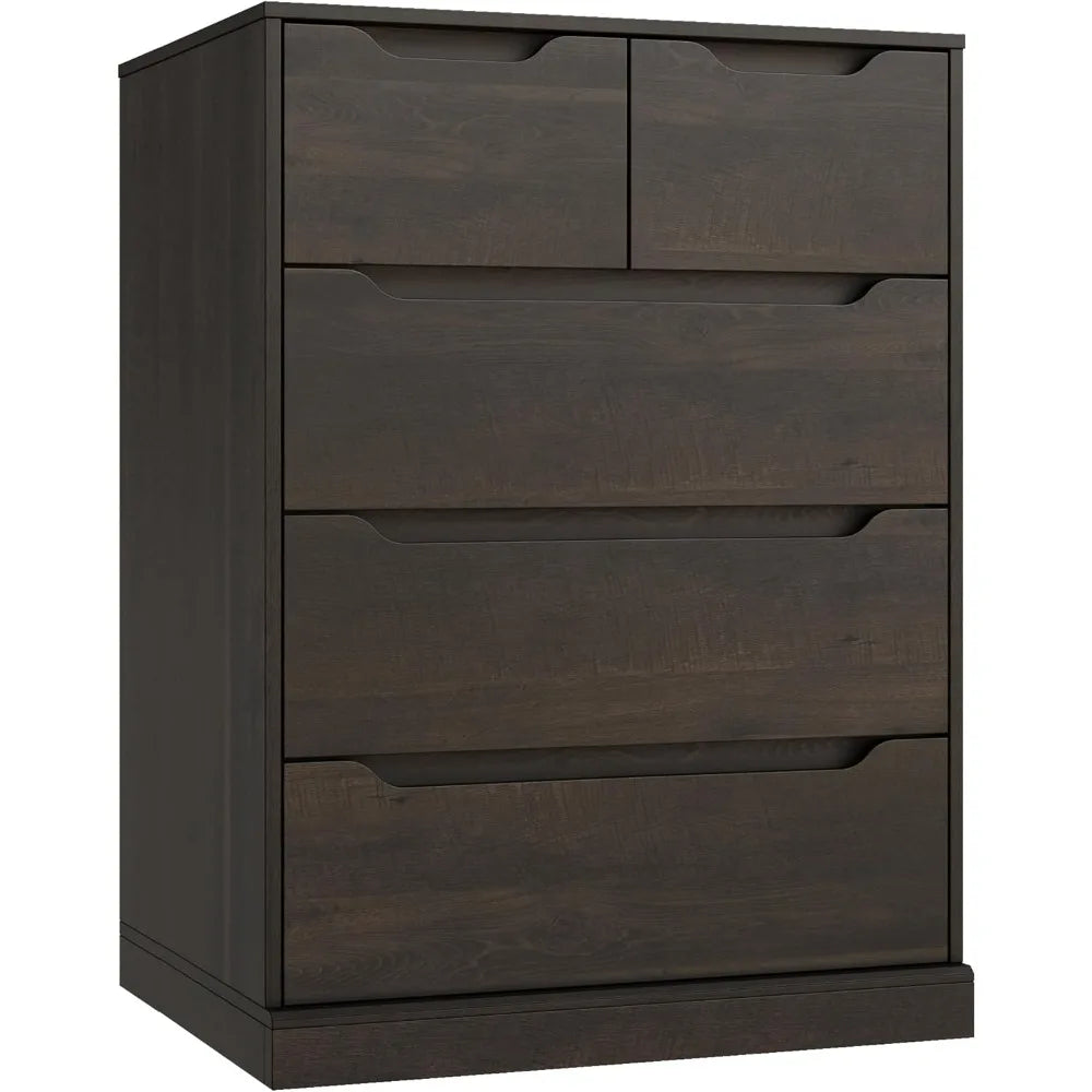 Modern 5 Drawer Dresser for Bedroom, Chest of Drawers with Cut-Out Handles