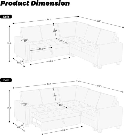 Modular Sectional Sleeper Sofa with Pull Out Couch Bed Velvet Beige