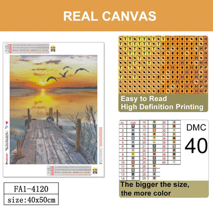 Sunset Waterfall Full Square Diamond Painting Kit - 5D DIY