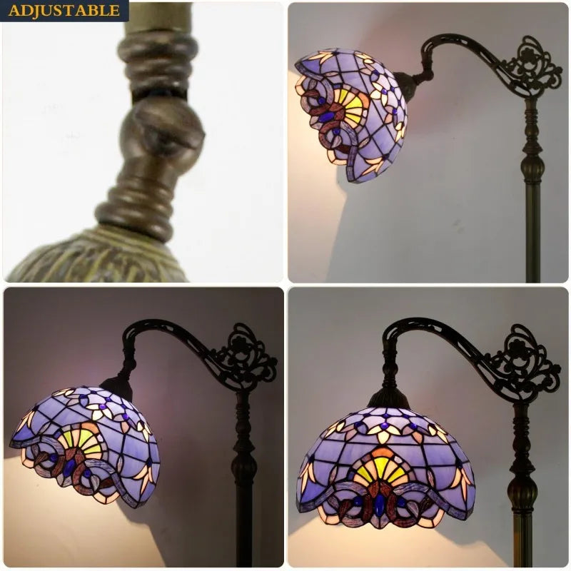 Floor Lamp Style Blue Purple Stained Glass Arched Lamp 12X18X64 Inches