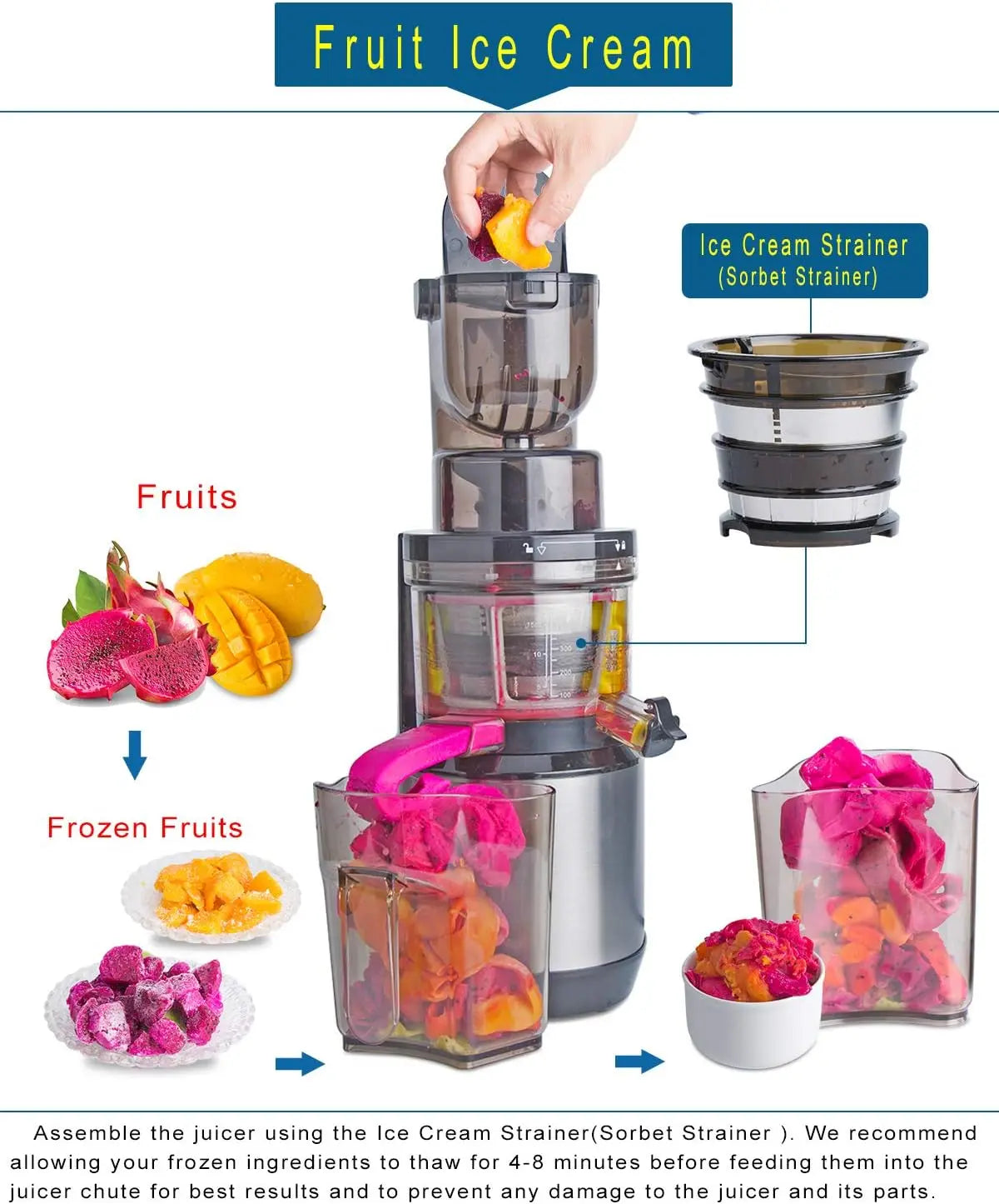 Juicer, Whole Slow Juicer Extractor, Cold Press Juicer Machine Anti-Oxidation for Fruit