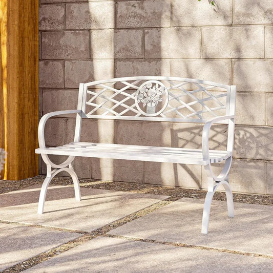 50" Outdoor Garden Bench, Cast Iron Metal Loveseat