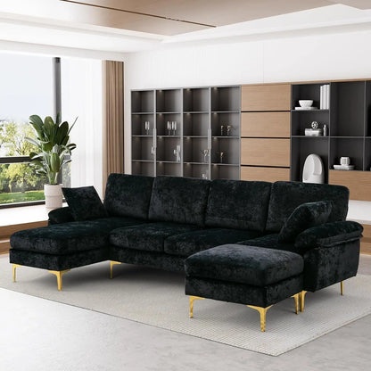 U-Shaped Sectional Sofa Couch, 4 Seat Sofa Set with Chaise Lounge