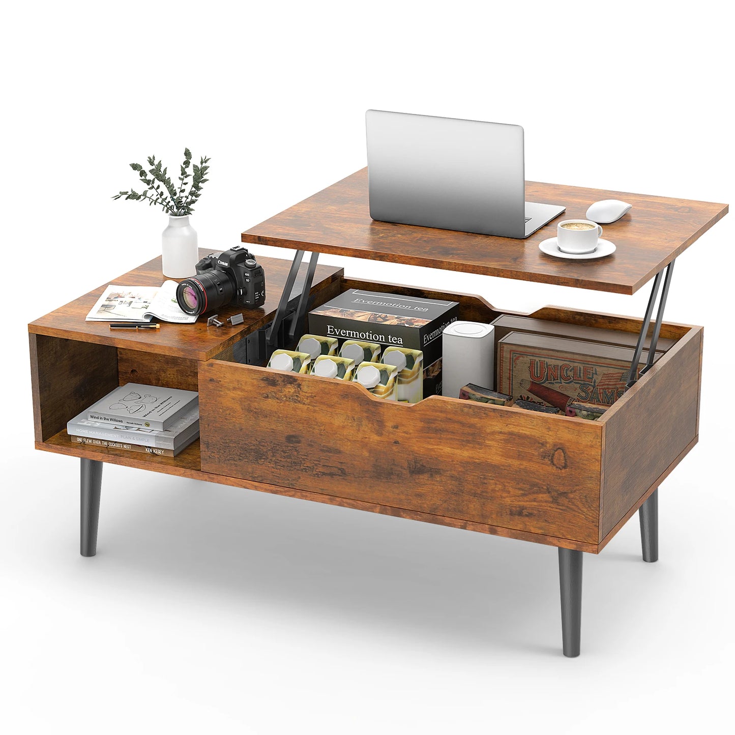 Lift Top Coffee Tables 39.37"x19.7" Wood Dining Tables With Adjustable Storage Shelf