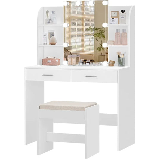 Vanity Desk with Mirror & Lights 31.5"W