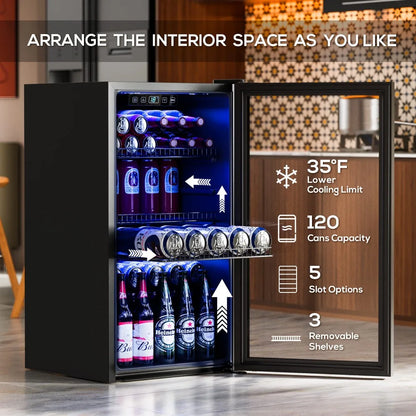 Beverage Refrigerator Cooler, with Glass Door & Digital Temperature Display