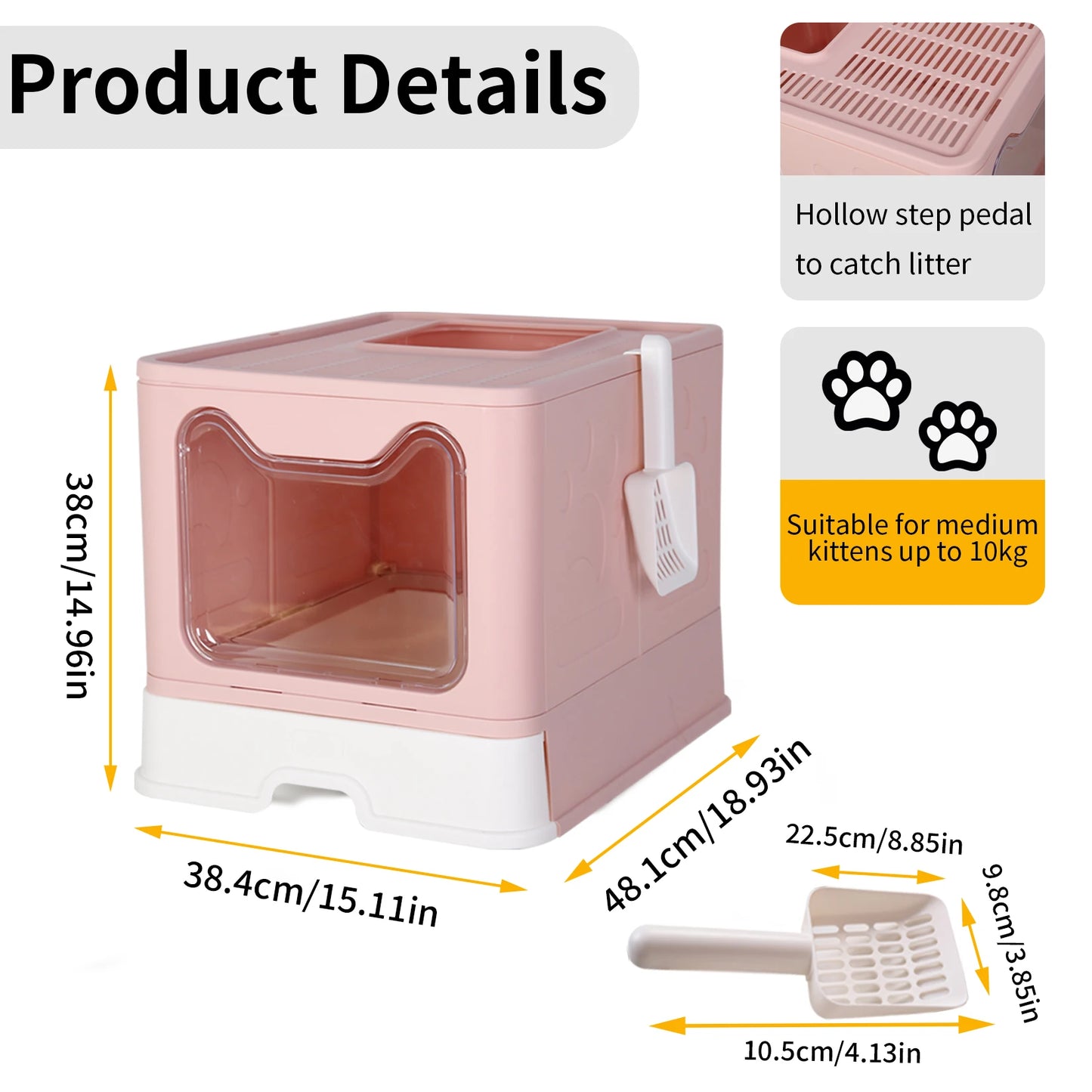 Large Enclosed Cat Litter Box Self-Cleaning No Smell Toilet Box with Scoop & Tray Foldable