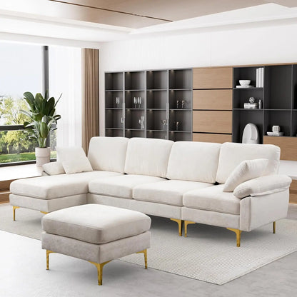 U-Shaped Sectional Sofa Couch, 4 Seat Sofa Set with Chaise Lounge