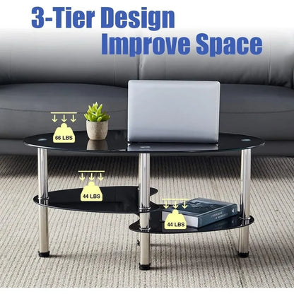 Oval-Shaped Glass Tea Table for Office, Modern Coffee Table