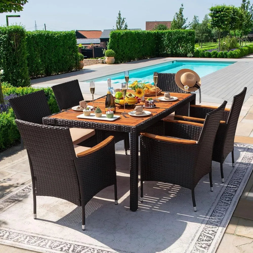 7 PCS Furniture Patio Set with Acacia wood and Steel Frame