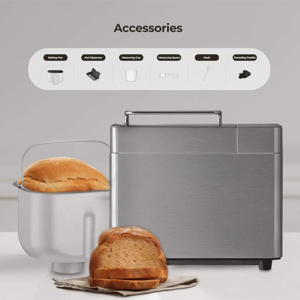 Bread Maker, 2 Lb. With 17 Menu Options, Automatic Fruit & Nut Dispenser & 6 Accessories