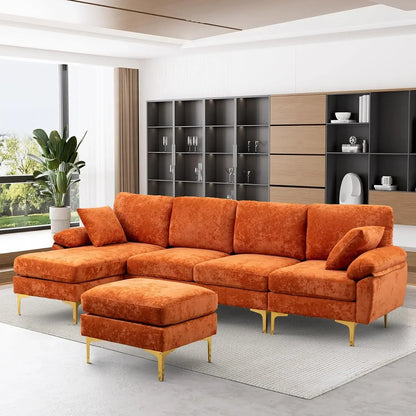 U-Shaped Sectional Sofa Couch, 4 Seat Sofa Set for Living Room Velvet