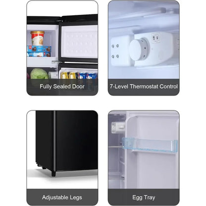 3.5 Cu.Ft Mini Fridge with Freezer, 2 Door Refrigerator with 7 TEMP Modes