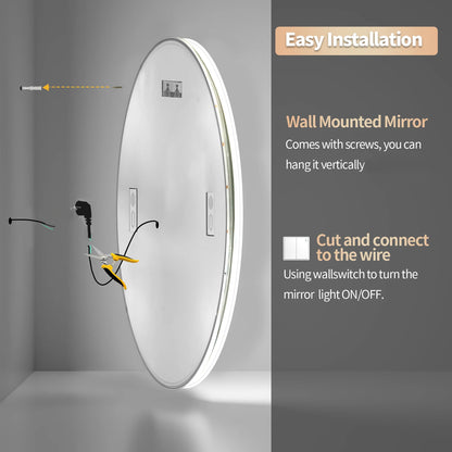 Mirror with Lights,32"x32" Wall-Mounted 3 Colors Dimmable Bluetooth Speaker Anti-Fog