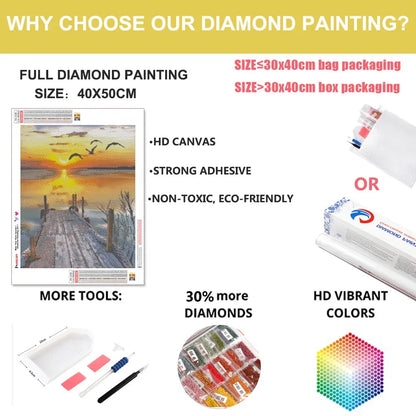 Sunset Waterfall Full Square Diamond Painting Kit - 5D DIY