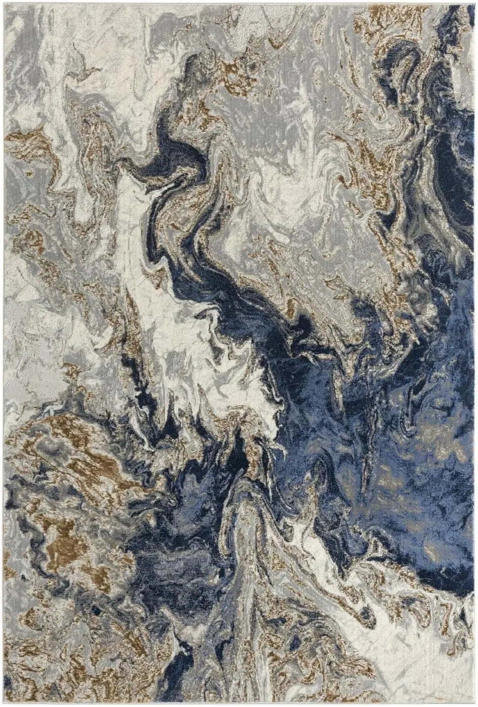 Marble Swirl Abstract Area Rug, Blue