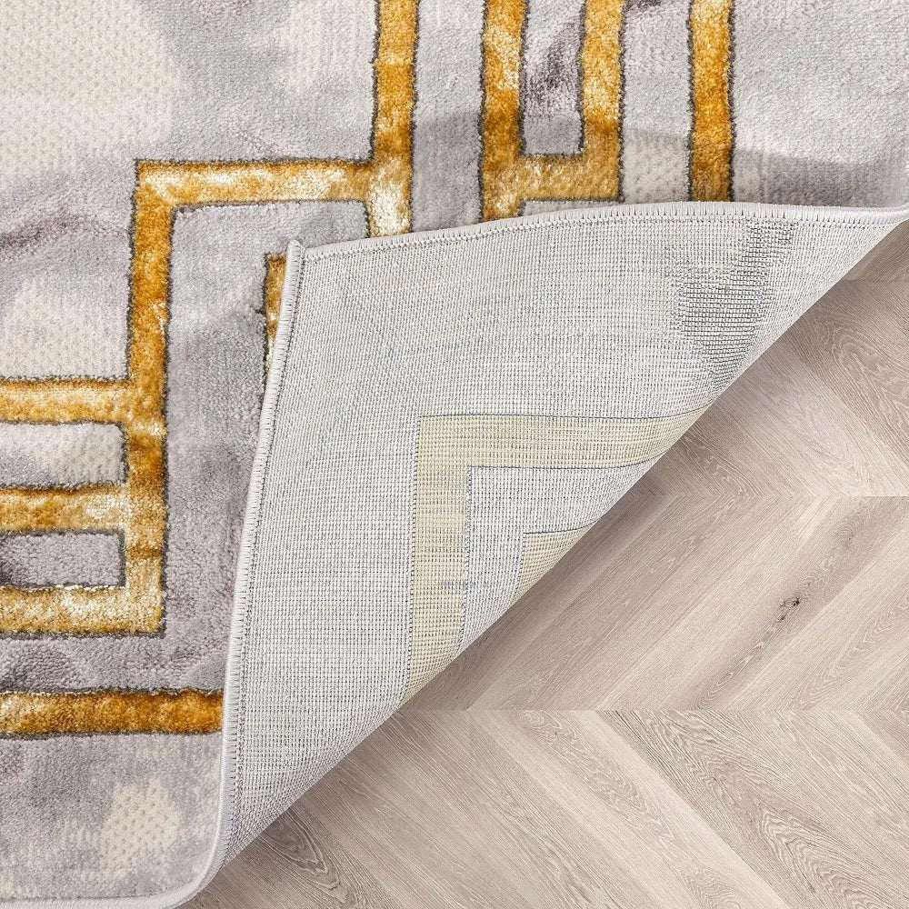 Huntington Grey Gold & Ivory Marble Border Elegant & Soft 9x13 Area Rug Perfect for Bedroom