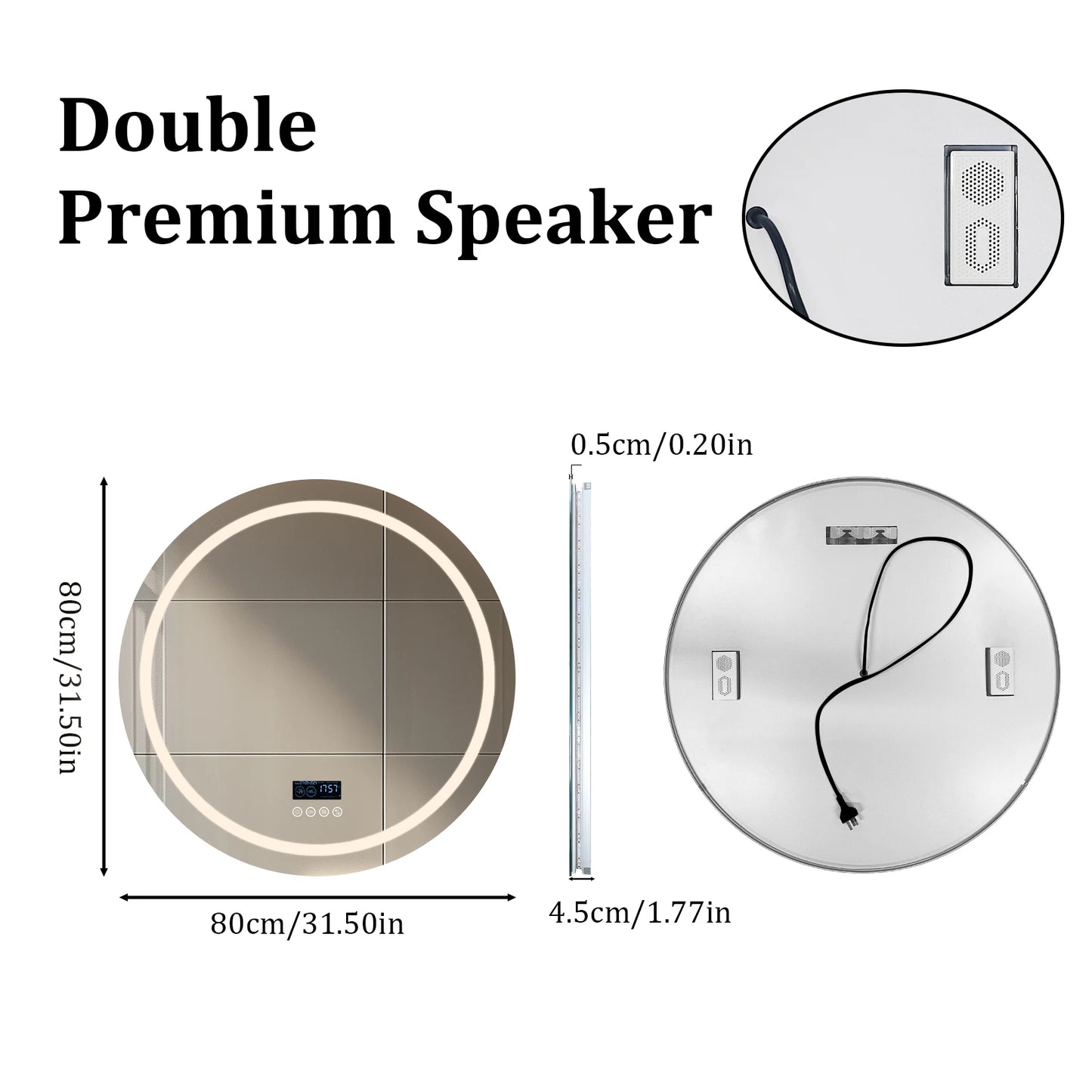 Mirror with Lights,32"x32" Wall-Mounted 3 Colors Dimmable Bluetooth Speaker Anti-Fog