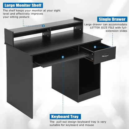 Office Desk, Computer Desk with Drawers Keyboard Tray 43" Study Writing