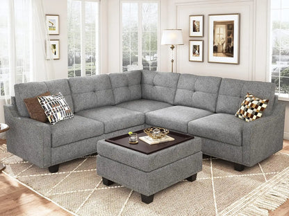 Convertible Sectional Sofa with Storage L Shaped Couch Grey