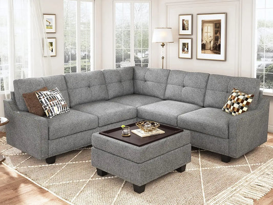 Convertible Sectional Sofa with Storage L Shaped Couch Grey