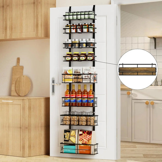 8-Tier Over Door Pantry Organizer & Rack, Metal Spice Shelves, Kitchen Closet