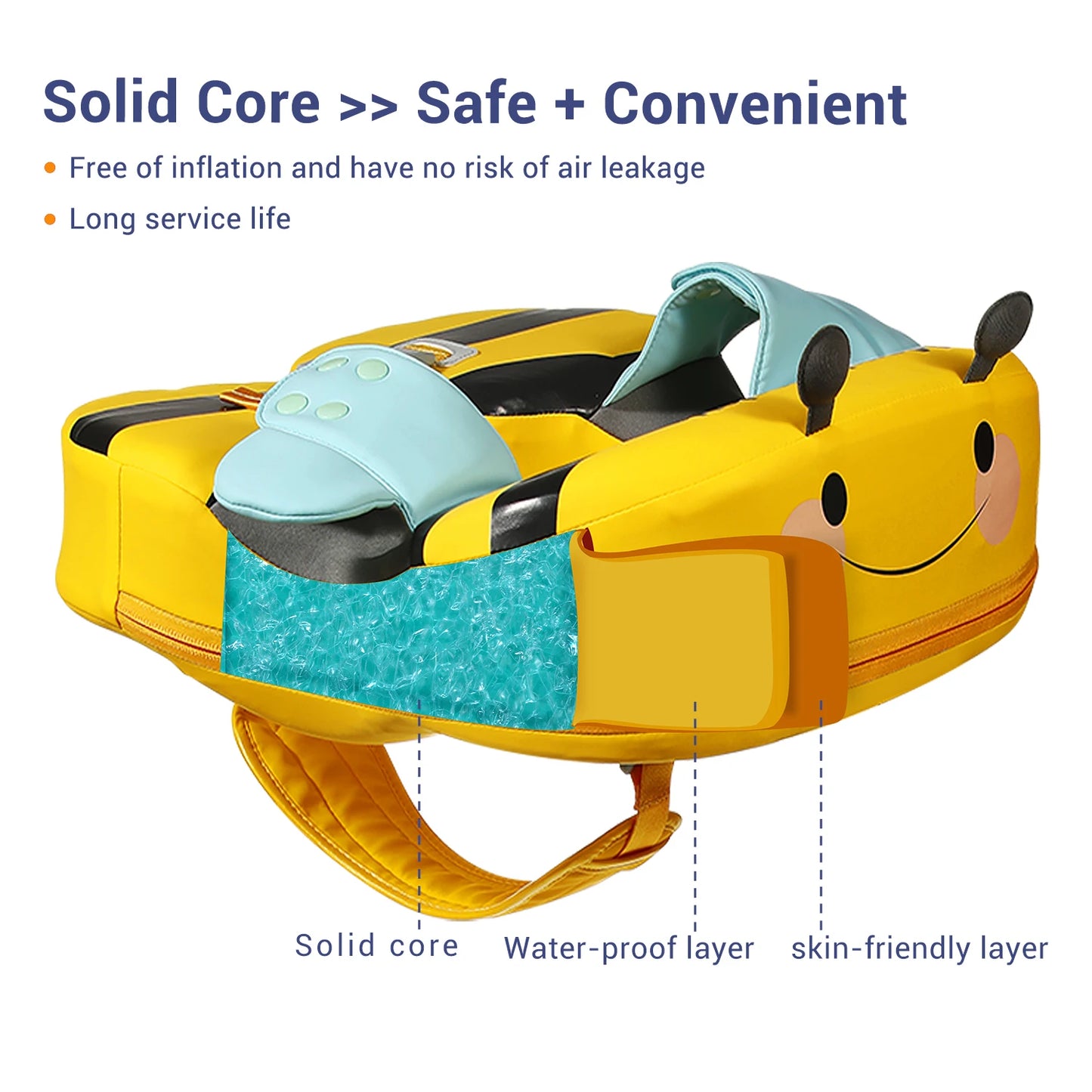 Baby Float With Crotch Strap & Inflation-free Solid Core Ring Have Sunshade