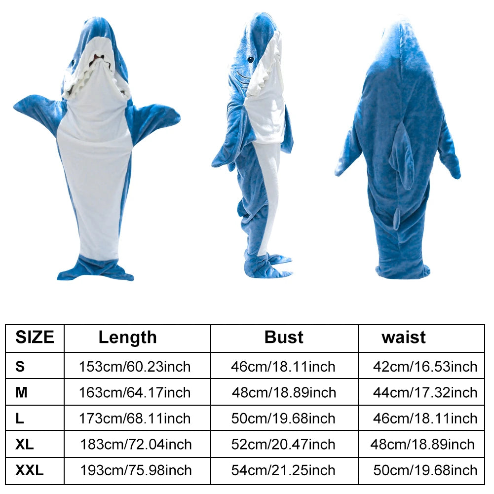 Shark Cartoon Sleeping Bag S, M, L Hooded Warm Flannel Blanket