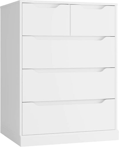 Modern 5 Drawer Dresser for Bedroom, Chest of Drawers with Cut-Out Handles