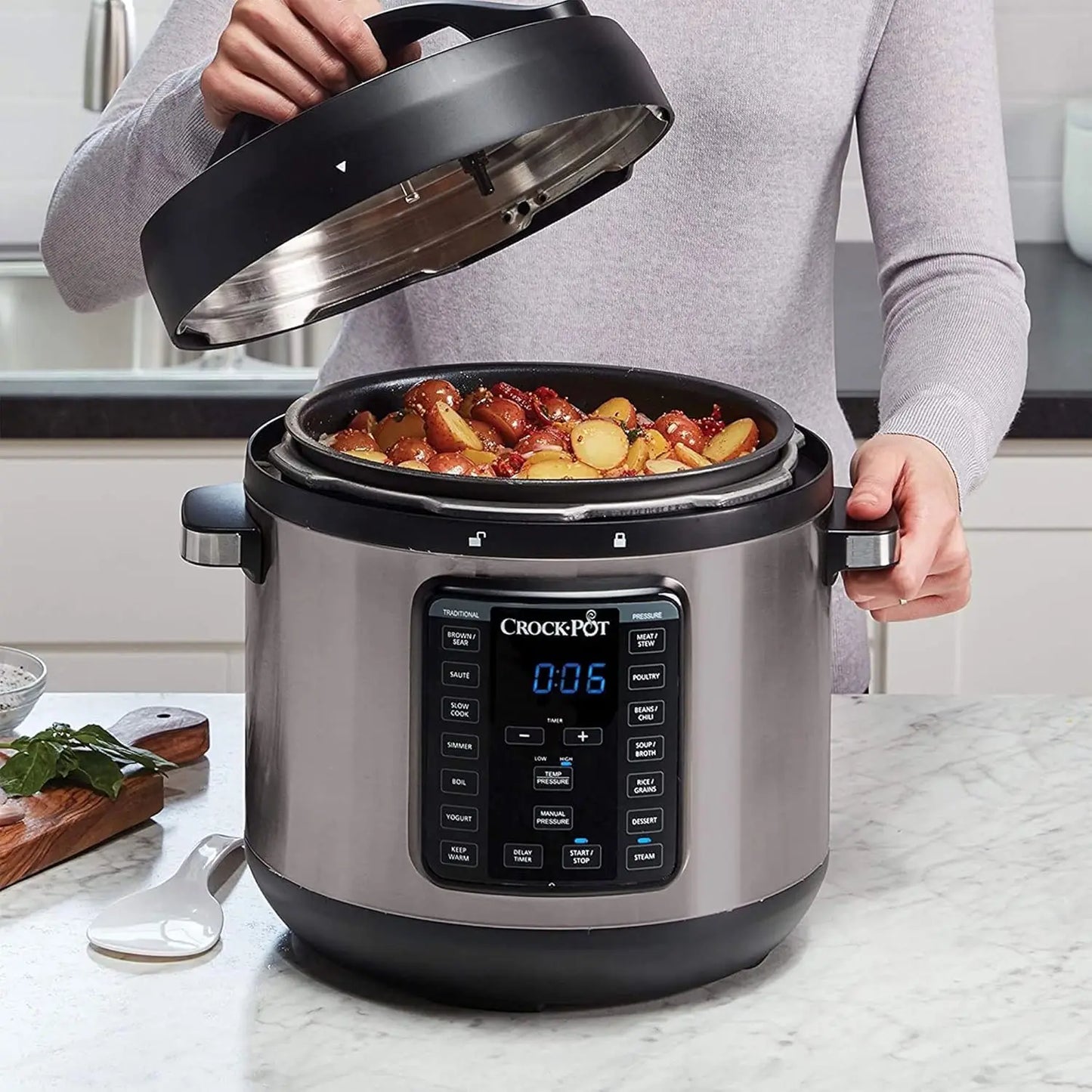 8-Quart Multi-Use XL Express Crock Programmable Slow Cooker and Pressure Cooker with Manual Pressure