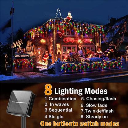 NEW 2024 Christmas Decorations Lights Solar Icicle Curtain Lights 8 Modes