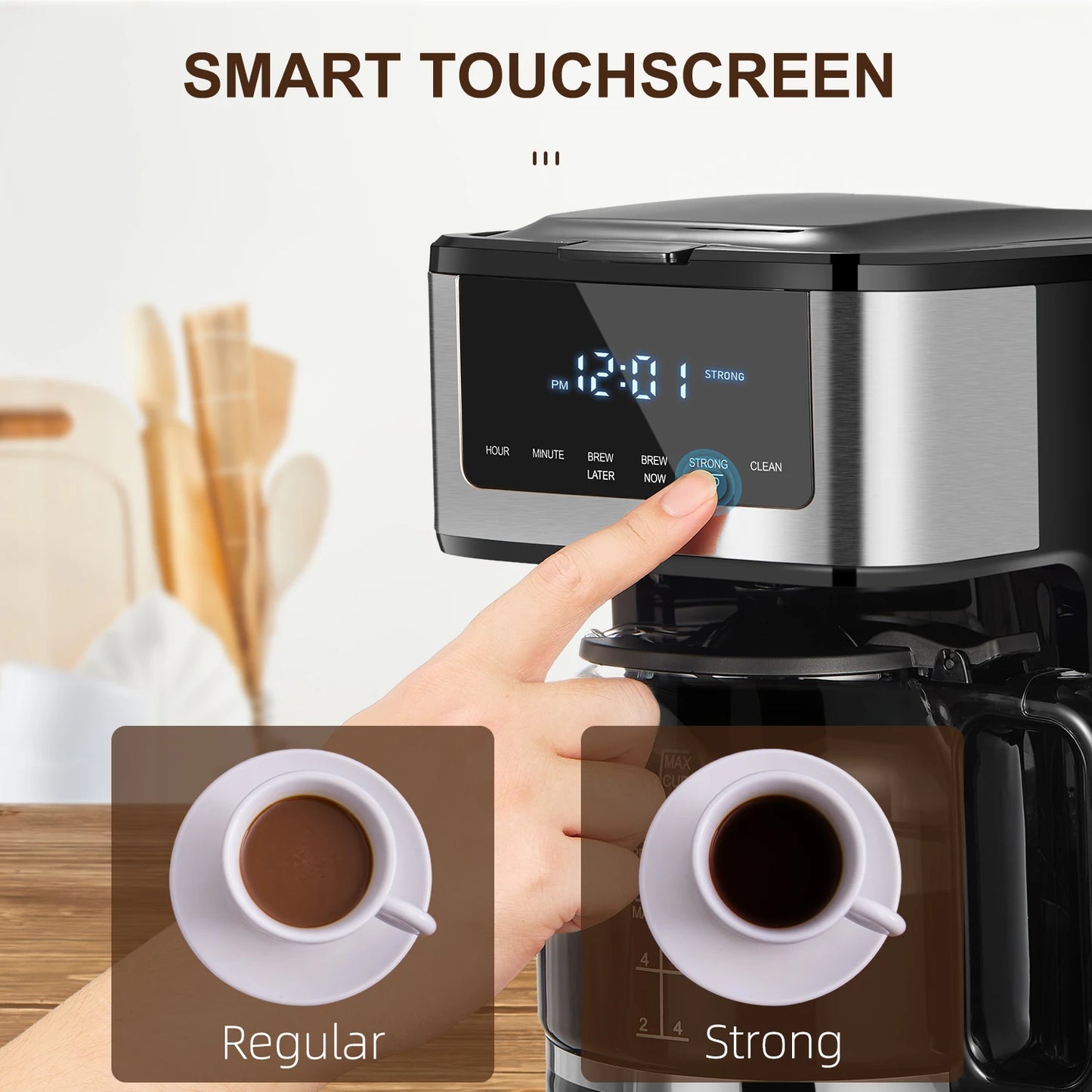 Programmable Drip Coffee Maker 12 Cup with Iced Coffee Function, Touch Screen