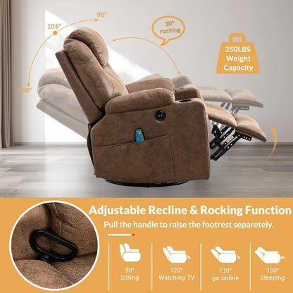 Swivel Rocker Recliner Chair Manual Glider Rocking Recliner Chair with Heated Massage