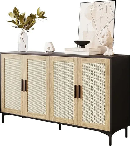 Sideboard - Kitchen Buffet Cabinet with Rattan Decorated Doors