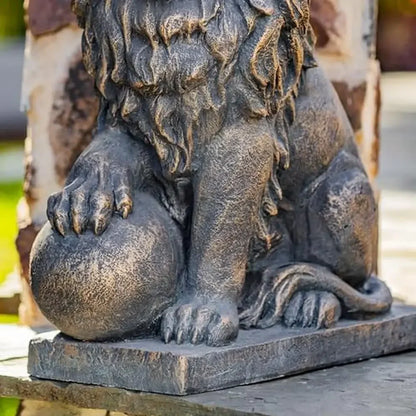 Magnesium Pair Lion Statues Outdoor Safe 27" Tall Ball Set 2 Aged Bronze