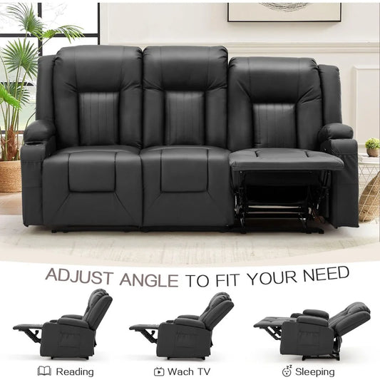 Recliner Sofa With Cup Holders& Side Pockets, Modern Manual RV 3 Seats Wall Hugger