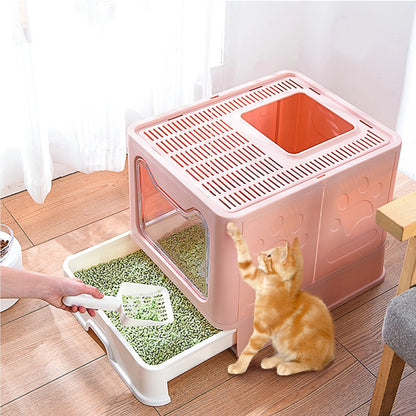 Large Enclosed Cat Litter Box Self-Cleaning No Smell Toilet Box with Scoop & Tray Foldable