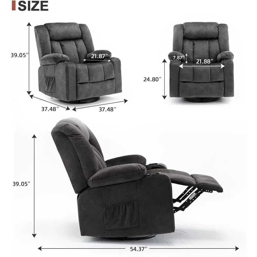 Recliner Chair Massage Rocker with Heated 360 Degree Swivel