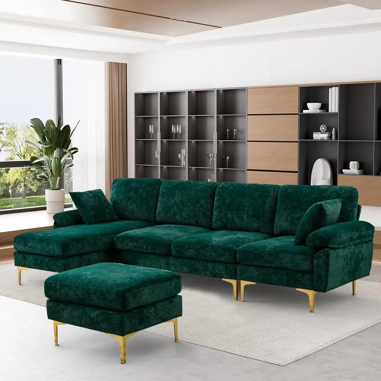 U-Shaped Sectional Sofa Couch, 4 Seat Sofa Set for Living Room Velvet