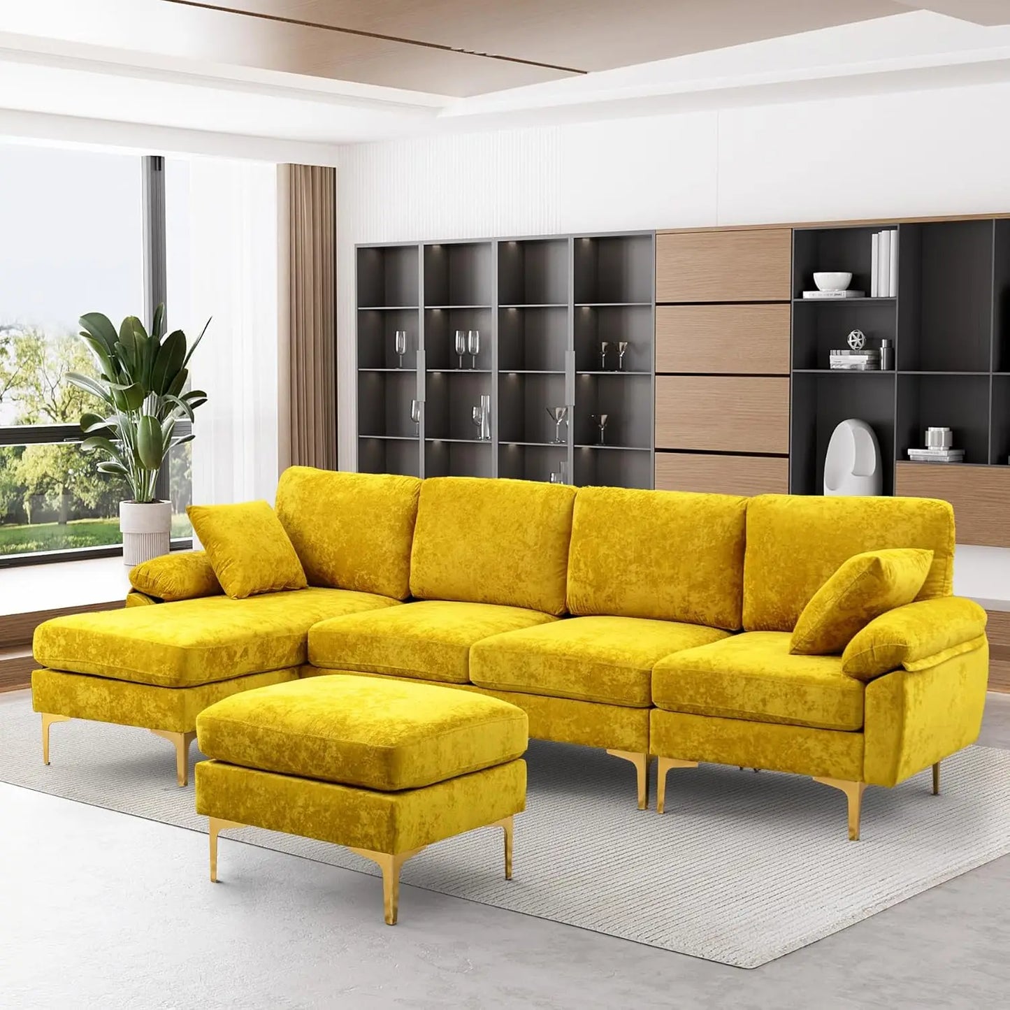 U-Shaped Sectional Sofa Couch, 4 Seat Sofa Set with Chaise Lounge