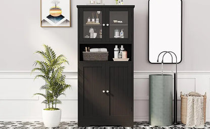 Bathroom Floor Cabinet with Open Shelf, Cabinet with Doors