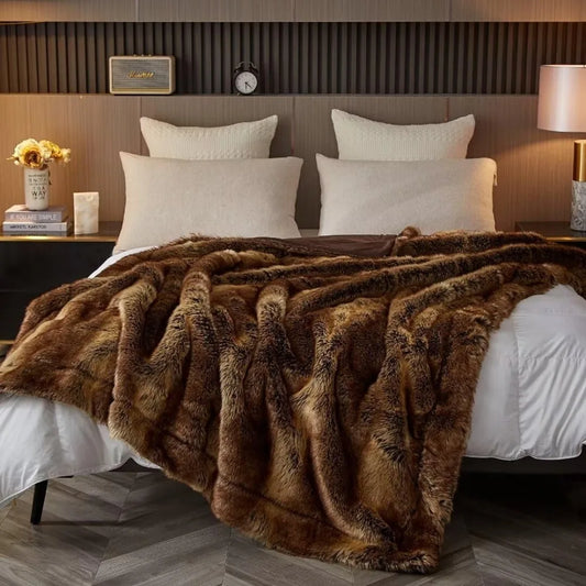 Luxury Faux Fur Blanket - Super Thick Warm Long Fluff Fuzzy Throw