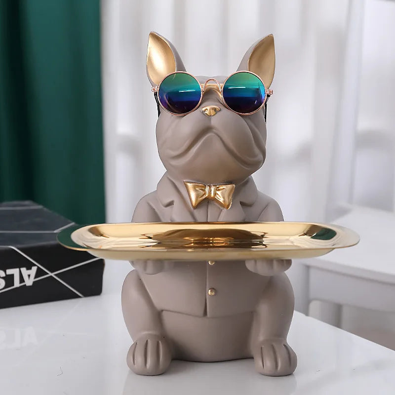 French Bulldog Sculpture Dog Statue Jewelry Storage Table Decoration