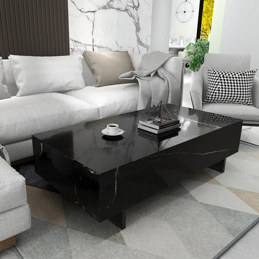 Marble rectangular living room coffee table, modern high gloss elegant