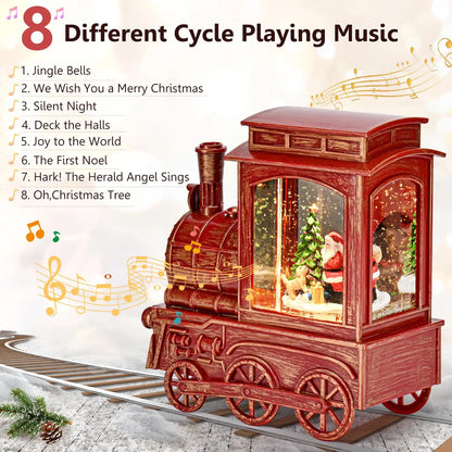 Christmas Vintage Train with Santa Cute Dog Projection Lighted Snow Globe Musical