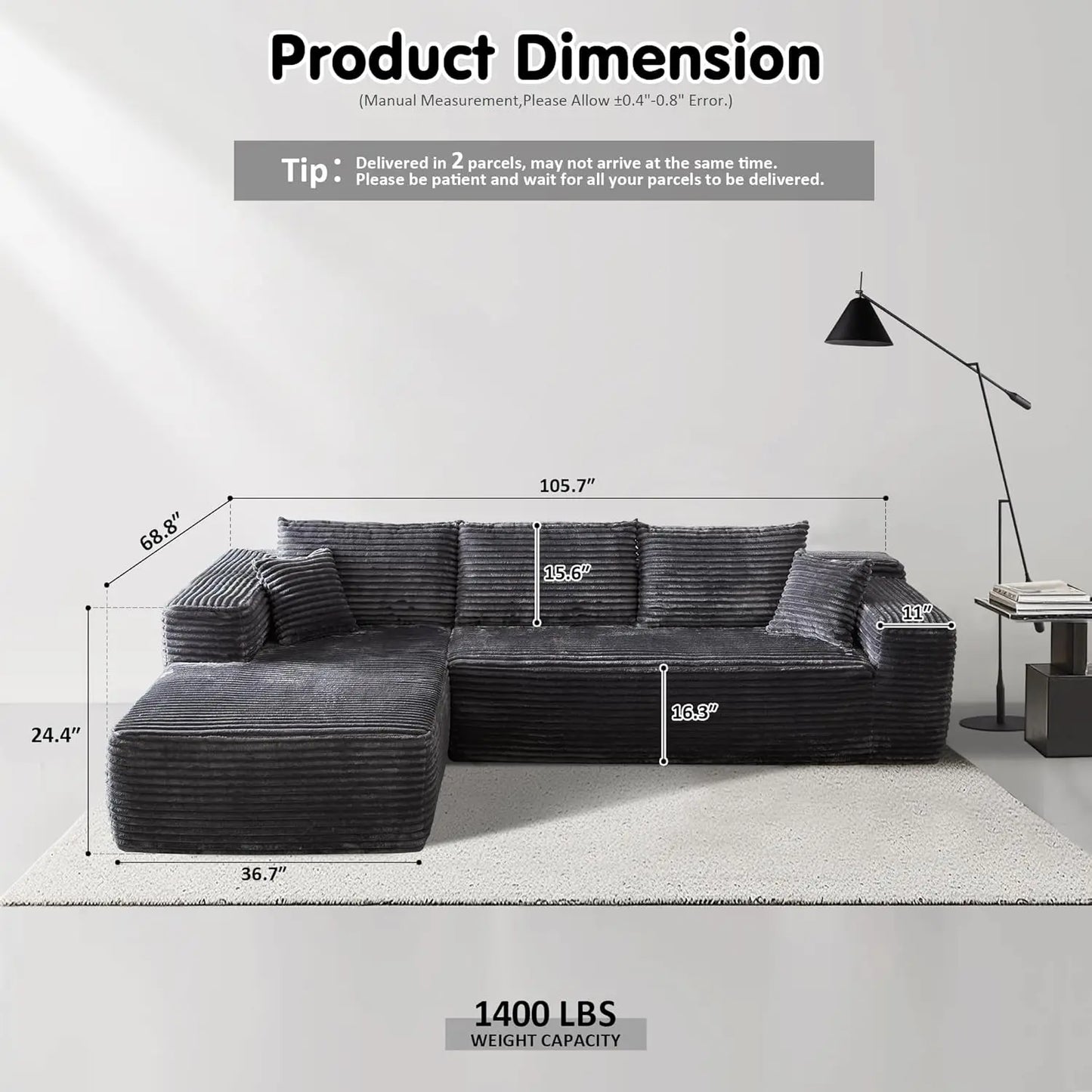 Sectional Couch with L Shape Chaise Modern Modular Sofa