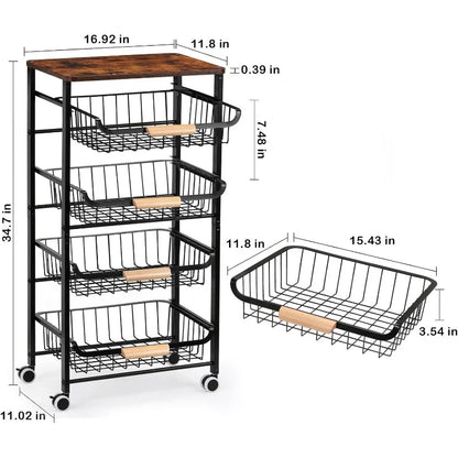 Kitchen Storage Rolling Cart on Wheels, 5 Tier Metal Rolling Utility Cart