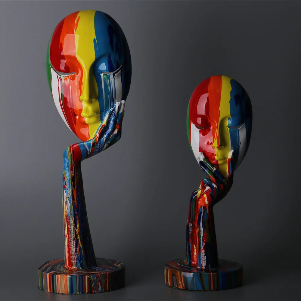 Creative Painted Colorful Woman Face Statues